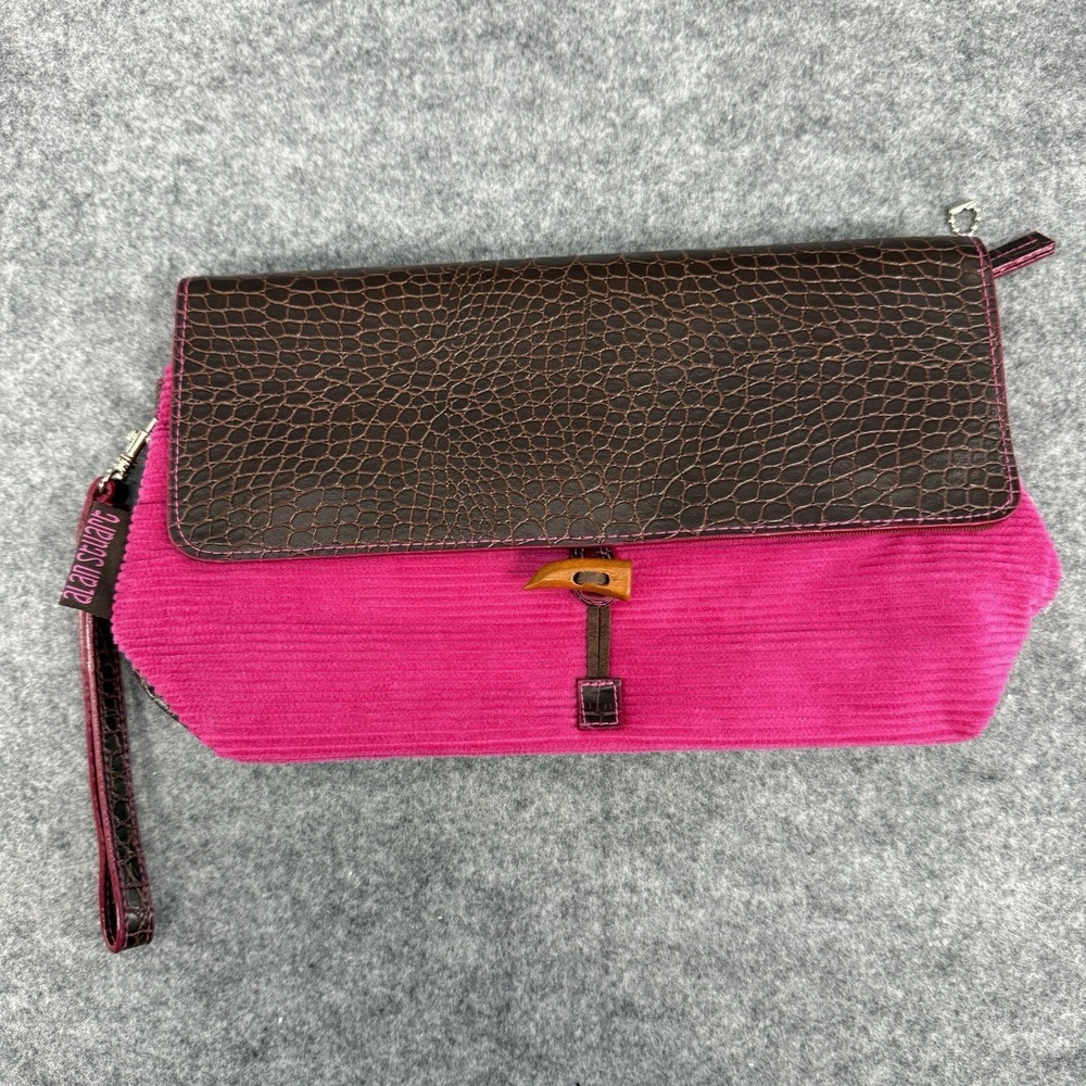 Alan Stuart Womens Wristlet Purse Pink Corduroy Bag Brown Gator Wild Bold Flashy